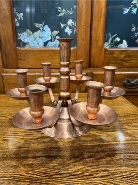Antique Arts & Crafts Hammered Copper 7 Light Candelabra Handcrafted Mission